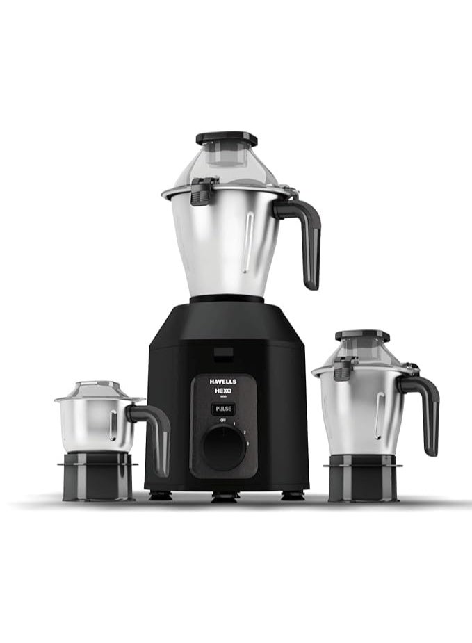 Havells Hexo Plus 1100 Watt Mixer Grinder | 3 Stainless Steel Jars with Handle | 22000 RPM High-Speed Motor | 100 Min Continuous Runtime | Metal Jar Base | 5 Year Motor Warranty (Black) - Image 2